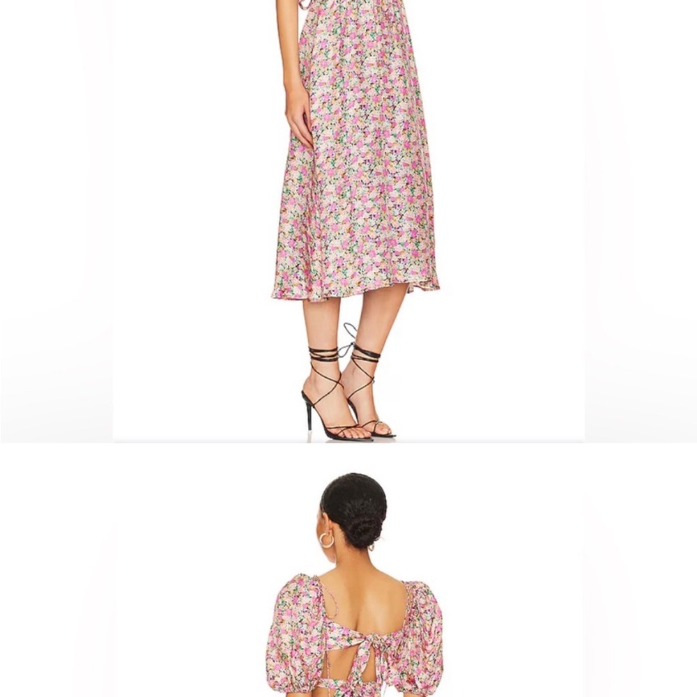 For Love And Lemons Pink Red Sweetheart Puff Sleeve Midi Dress NWT - Picture 5 of 6